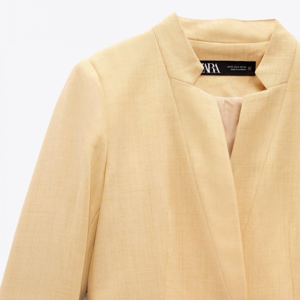 Zara Yellow Basic Blazer With Inverted Lapel Size… - image 3